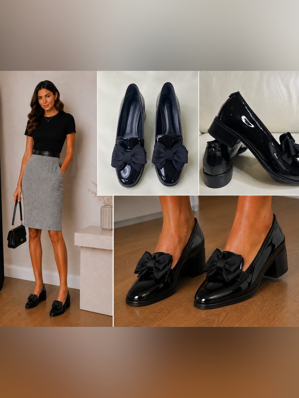 Browns couture Black Patent Bow Block Heel Loafers